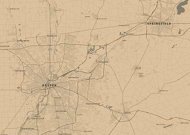Vintage Map of Dayton and Springfield