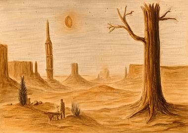 Monochrome Desert Landscape with Figure