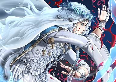 Anime Girl with White Hair and Flowers