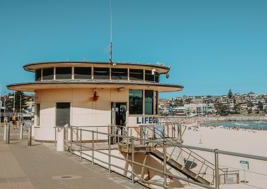 Lifeguard station on a sunny Bondi beach Australia
