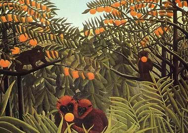 Monkeys and Oranges in Jungle Painting, henri rousseau art