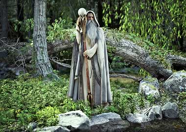 Wizard in Forest with Staff