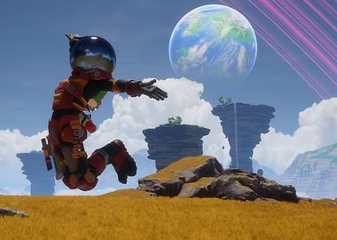 Astronaut Jumping on Alien Planet