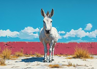 White Donkey in Desert Landscape