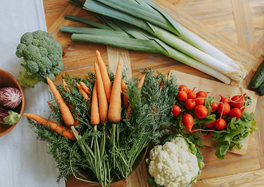 Fresh Vegetables on Wooden Table