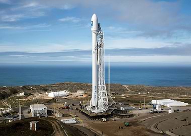 SpaceX Rocket on Launchpad by the Ocean