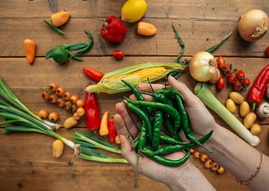 Fresh Vegetables on Wooden Table