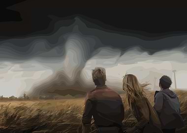 People Watching a Tornado in a Field