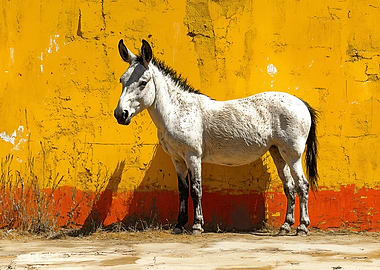 Spotted Donkey Against Colorful Wall