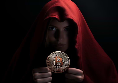 Woman in Red and Bitcoin