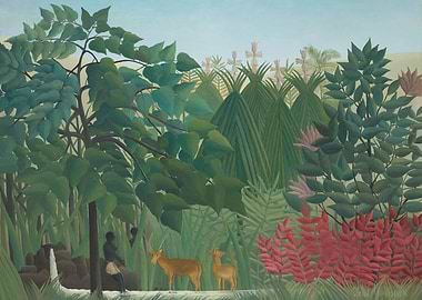 Exotic Jungle Scene Painting, henri rousseau art