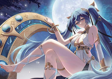 Anime Girl with Moonlit Background
