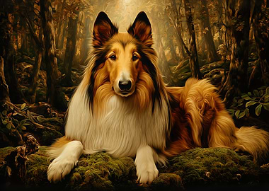 Rough Collie in Forest
