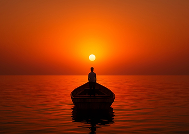 Sunset Boat Ride Silhouette
