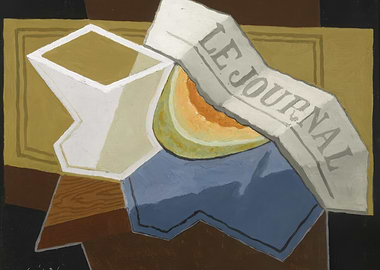 Cubist Still Life with Newspaper and Melon, juan gris painting