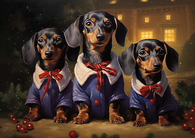 Three Dachshunds Christmas Art