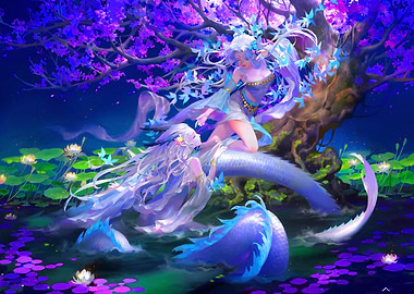 Fantasy Scene with Two Women and Dragon