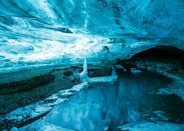 Ice Cave Interior with Water Reflection