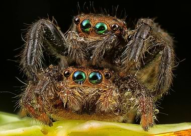 Two Jumping Spiders Macro Photography