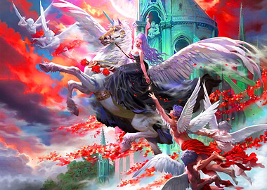 Winged Unicorn with Rider and Angels