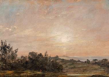 Sunset Landscape Painting with Figures