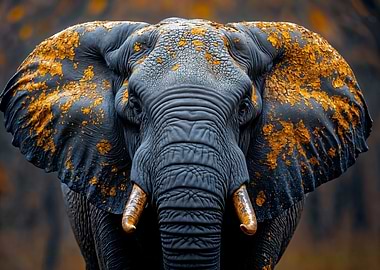 Elephant Portrait with Golden Accents