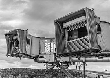 Zurich Airport Jet Bridges in Black and White