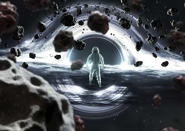 Astronaut facing a black hole