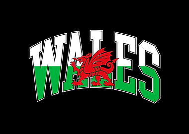 Wales Flag Dragon Graphic on Black