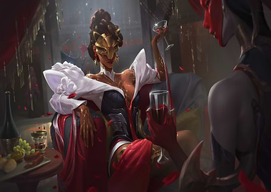 Elegant masked woman with wine