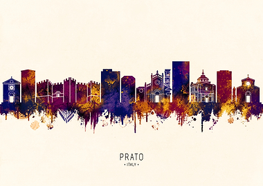 Prato, Italy Skyline Watercolor Silhouette