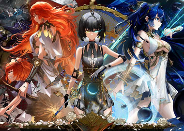 Three Anime Girls with Fantasy Elements