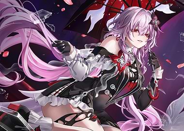 Anime Girl with Pink Hair and Umbrella