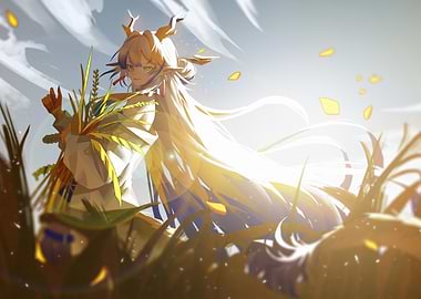 Anime Girl with Wheat in Field