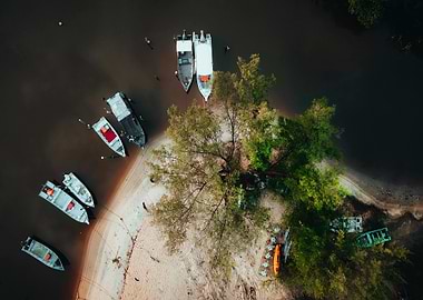 Aerial View of Boats and Island