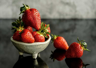 Fresh Strawberries in a Ceramic Bowl