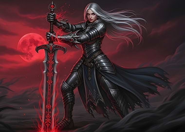 Female Knight with Sword in Red Light