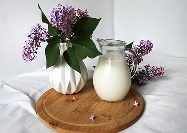 Lilacs and Milk Still Life