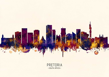 Pretoria South Africa Skyline Watercolor Art