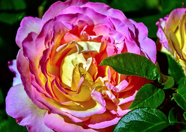 Pink and Yellow Rose Close-Up