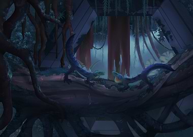 Lizard Encounter in a Mysterious Forest