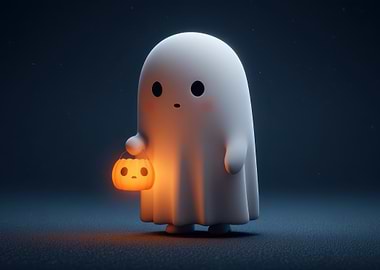 Cute Ghost with Pumpkin Candy Bucket