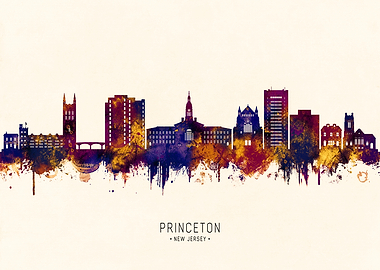Princeton New Jersey Skyline Watercolor Art