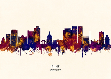 Pune Maharashtra Skyline Watercolor Art
