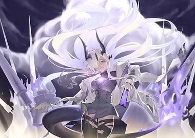 Anime Girl with Horns and Swords