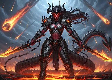 Demon Warrior with Flaming Swords