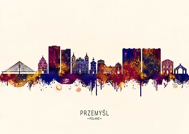 Przemysl, Poland Skyline Watercolor