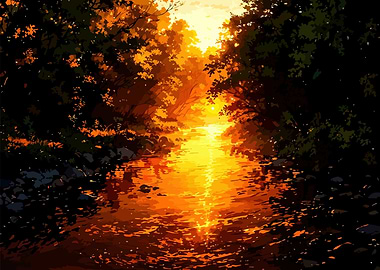 Golden River Landscape