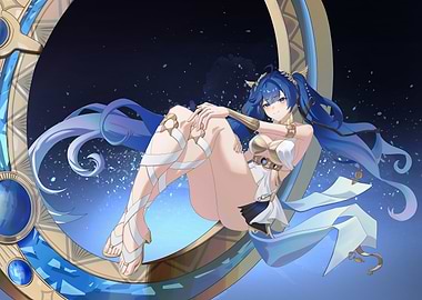 Anime Girl on Crescent Moon