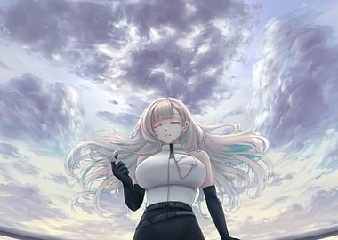 Anime Girl with Clouds Background